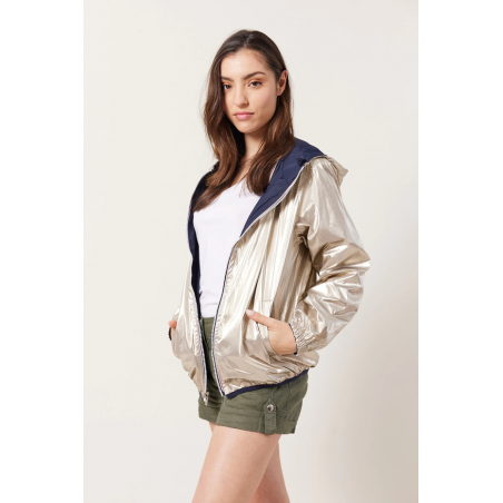 Parka courte réversible imperméable marine/or - Matière noble