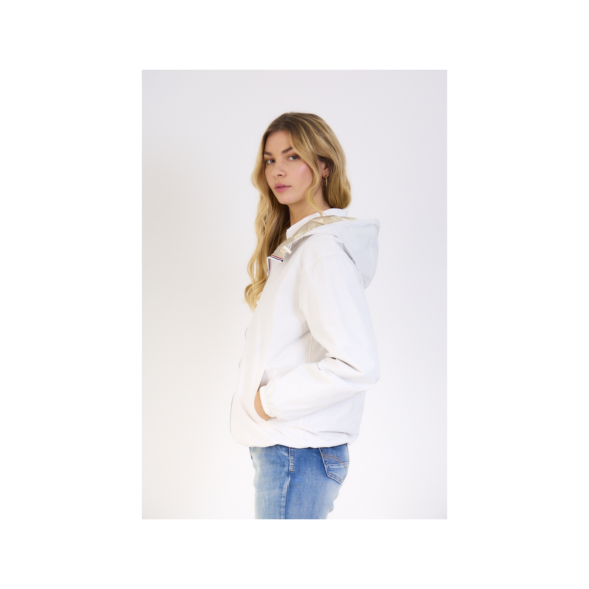 Parka courte réversible femme blanc/or - Matière noble