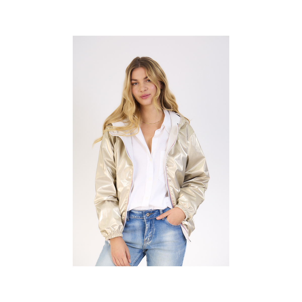 Parka courte réversible femme blanc/or - Matière noble