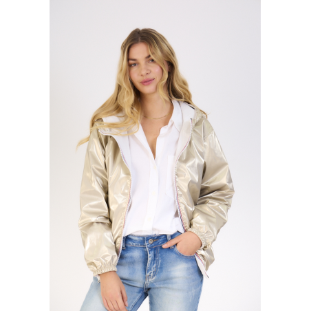 Parka courte réversible femme blanc/or - Matière noble