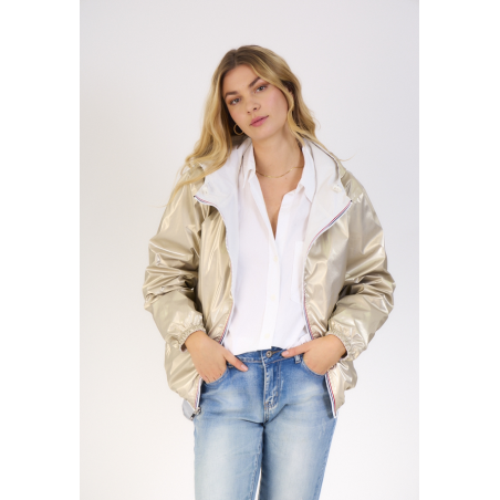 Parka courte réversible femme blanc/or - Matière noble