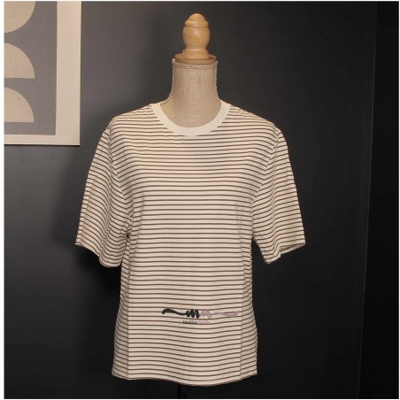 Tee-shirt rayé femme, coloris écru / marron - Matière noble