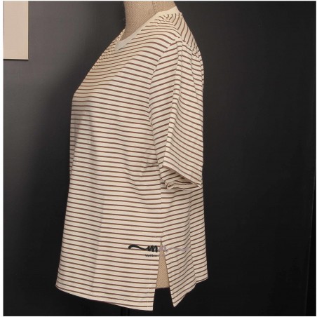 Tee-shirt rayé femme, coloris écru / marron - Matière noble
