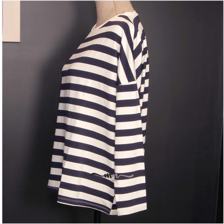 Tee-shirt marinière femme écru / marine - Matière noble