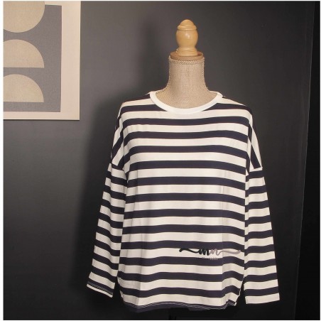 Tee-shirt marinière femme écru / marine - Matière noble