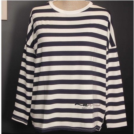 Tee-shirt marinière femme écru / marine - Matière noble