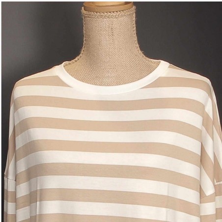 Tee-shirt marinière femme écru / beige - Matière noble