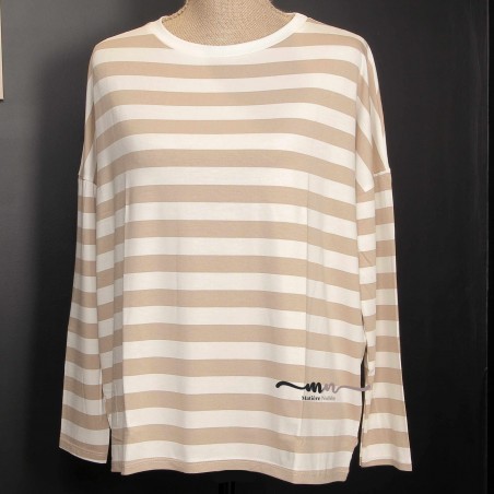 Tee-shirt marinière femme écru / beige - Matière noble