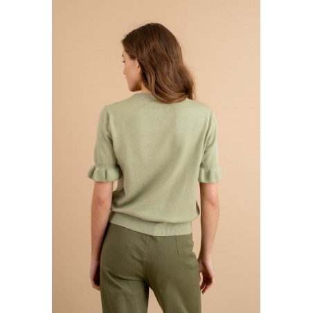 Pull femme manche courtes vert amamde - Matière noble