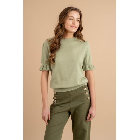 Pull femme manche courtes vert amamde - Matière noble
