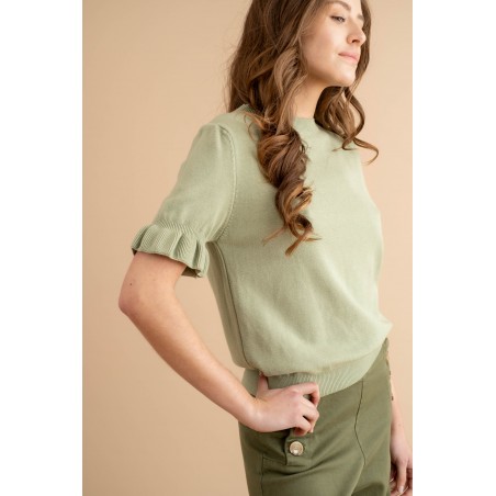 Pull femme manche courtes vert amamde - Matière noble