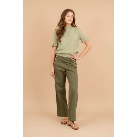 Pull femme manche courtes vert amamde - Matière noble