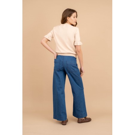 Pull femme manche courtes écru  - Matière noble