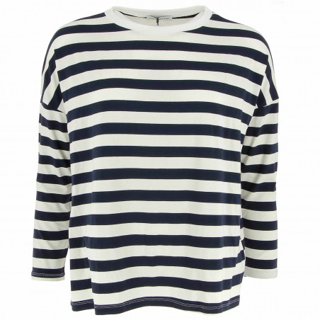 Tee-shirt marinière femme écru / marine - Matière noble