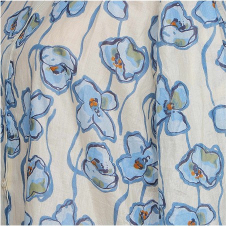 Chemise femme écrue à fleurs bleues - Matière noble