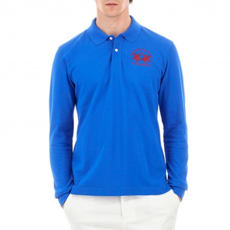 Polo homme LA MARTINA manches longues bleu - Matière noble