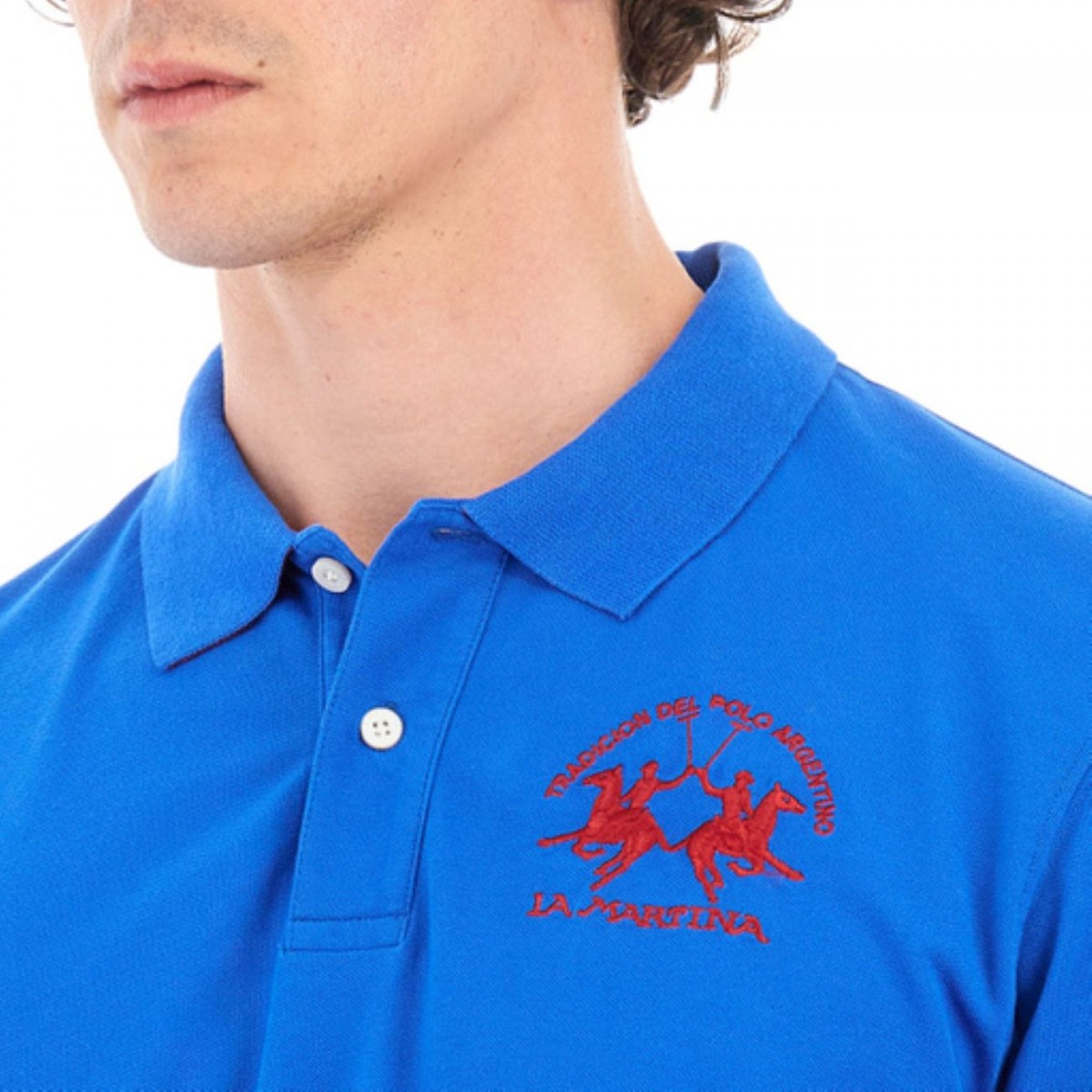 Polo homme LA MARTINA manches longues bleu - Matière noble