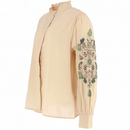 Chemise blanche manches ballon brodées - Matière noble