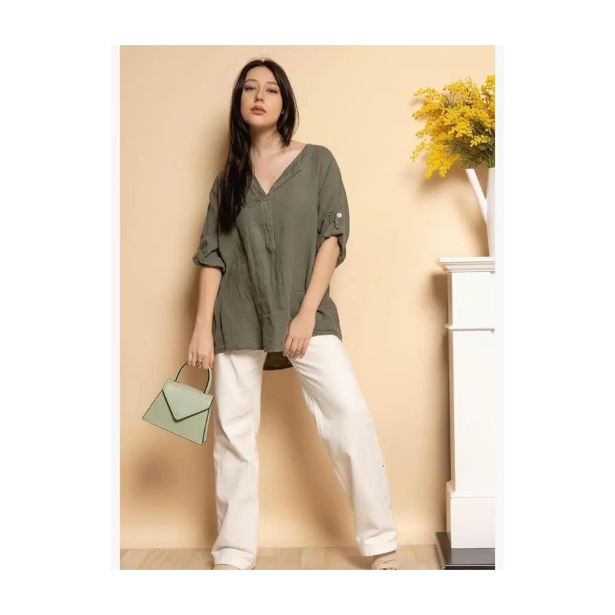 Tunique femme kaki, 100% Lin naturel, Vegan - Matière noble