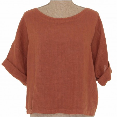 Haut femme 100 % Lin naturel Vegan,  Terracotta - Matière noble