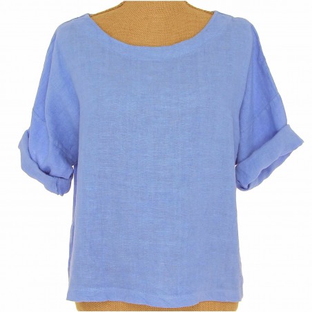 Joli Haut 100 % Lin naturel Vegan bleu - Matière noble