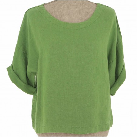 Joli Haut 100 % Lin naturel Vegan vert prairie- Matière noble