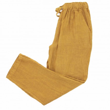 Pantalon 100% lin Végan femme safran - Matière noble