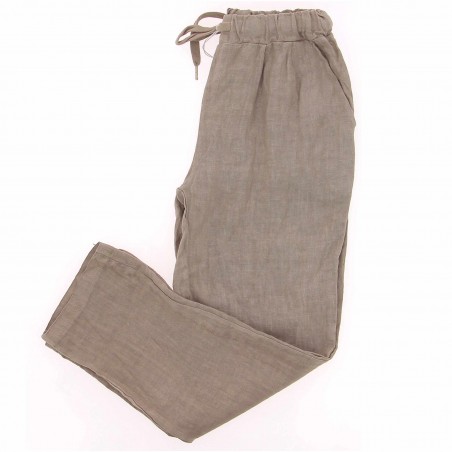 Pantalon 100% lin femme beige - Matière noble