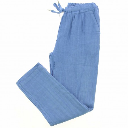 Pantalon 100% lin Végan femme bleu jean - Matière noble
