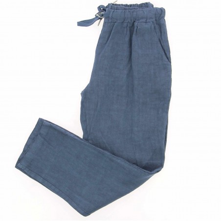 Pantalon 100% lin Végan femme bleu jean - Matière noble