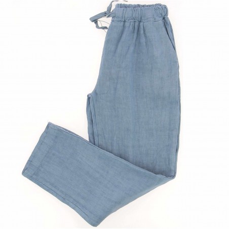 Pantalon 100% lin Végan femme bleu - Matière noble