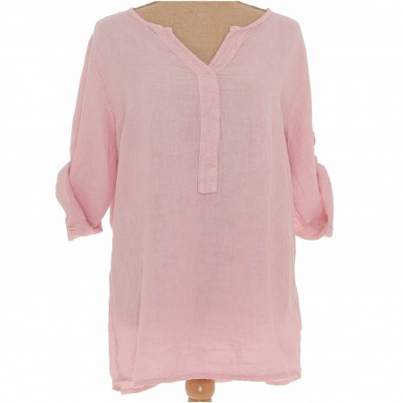 Tunique femme rose pâle, 100% Lin naturel, Vegan - Matière noble