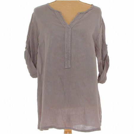 Tunique femme taupe, 100% Lin naturel, Vegan - Matière noble