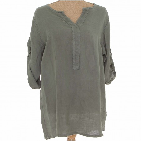 Tunique femme kaki, 100% Lin naturel, Vegan - Matière noble