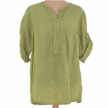 Tunique femme vert olive, 100% Lin naturel, Vegan - Matière noble