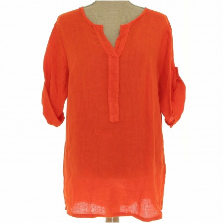 Tunique100% Lin naturel Vegan,  orange- Matière noble