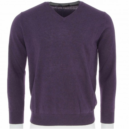 Pull col V homme cashmere et laine violet - Matière noble