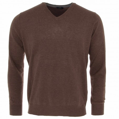 Pull col V homme cashmere et laine marron- Matière noble