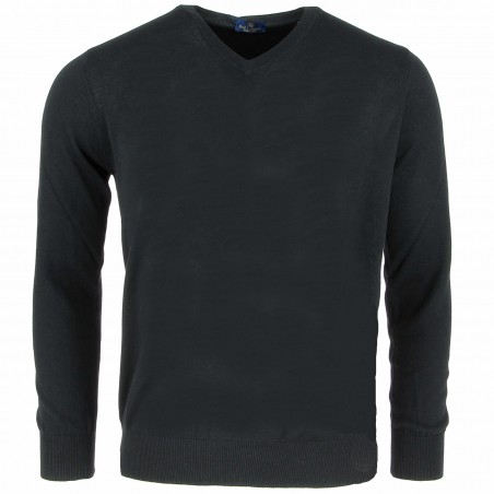 Pull col V homme cashmere et laine noir - Matière noble