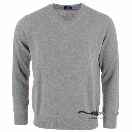 Pull col V homme cashmere et laine gris - Matière noble