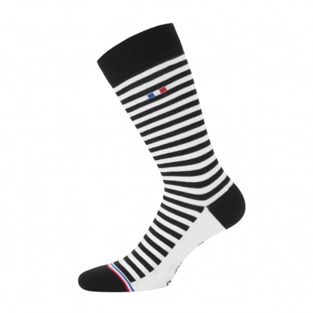 Chaussettes de fabrication française rayéees blanc/noir - Matière noble