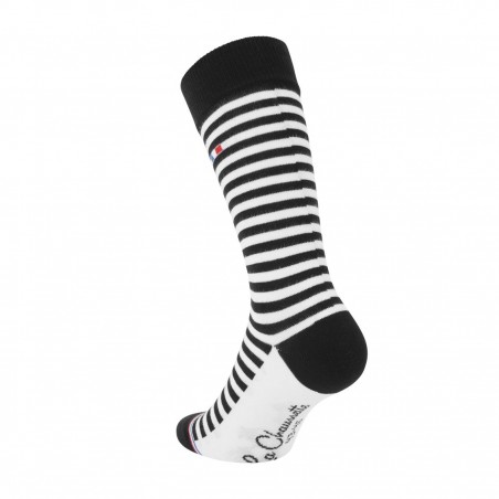 Chaussettes de fabrication française rayéees blanc/noir - Matière noble