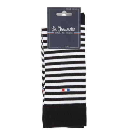 Chaussettes de fabrication française rayéees blanc/noir - Matière noble
