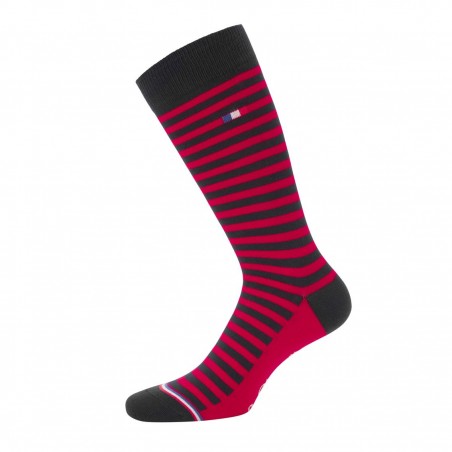Chaussettes de fabrication française rayéees marine/rouge  - Matière noble