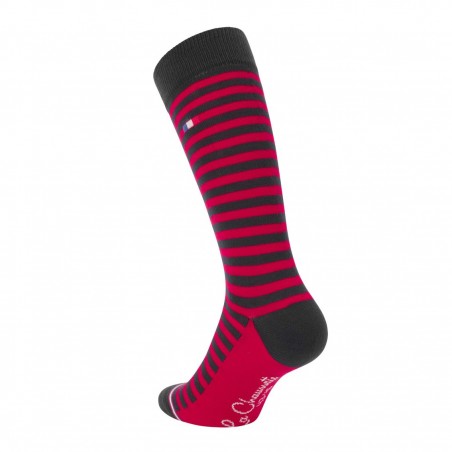 Chaussettes de fabrication française rayéees marine/rouge  - Matière noble