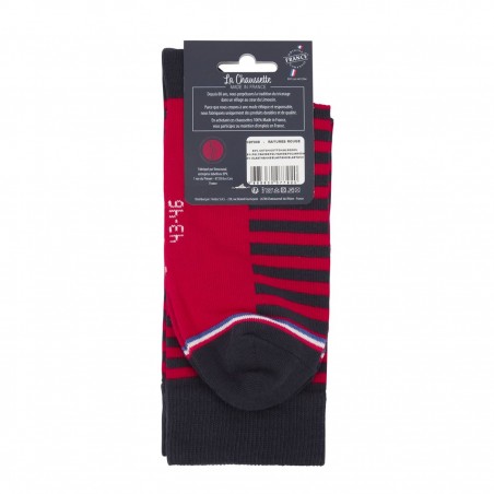 Chaussettes de fabrication française rayéees marine/rouge  - Matière noble