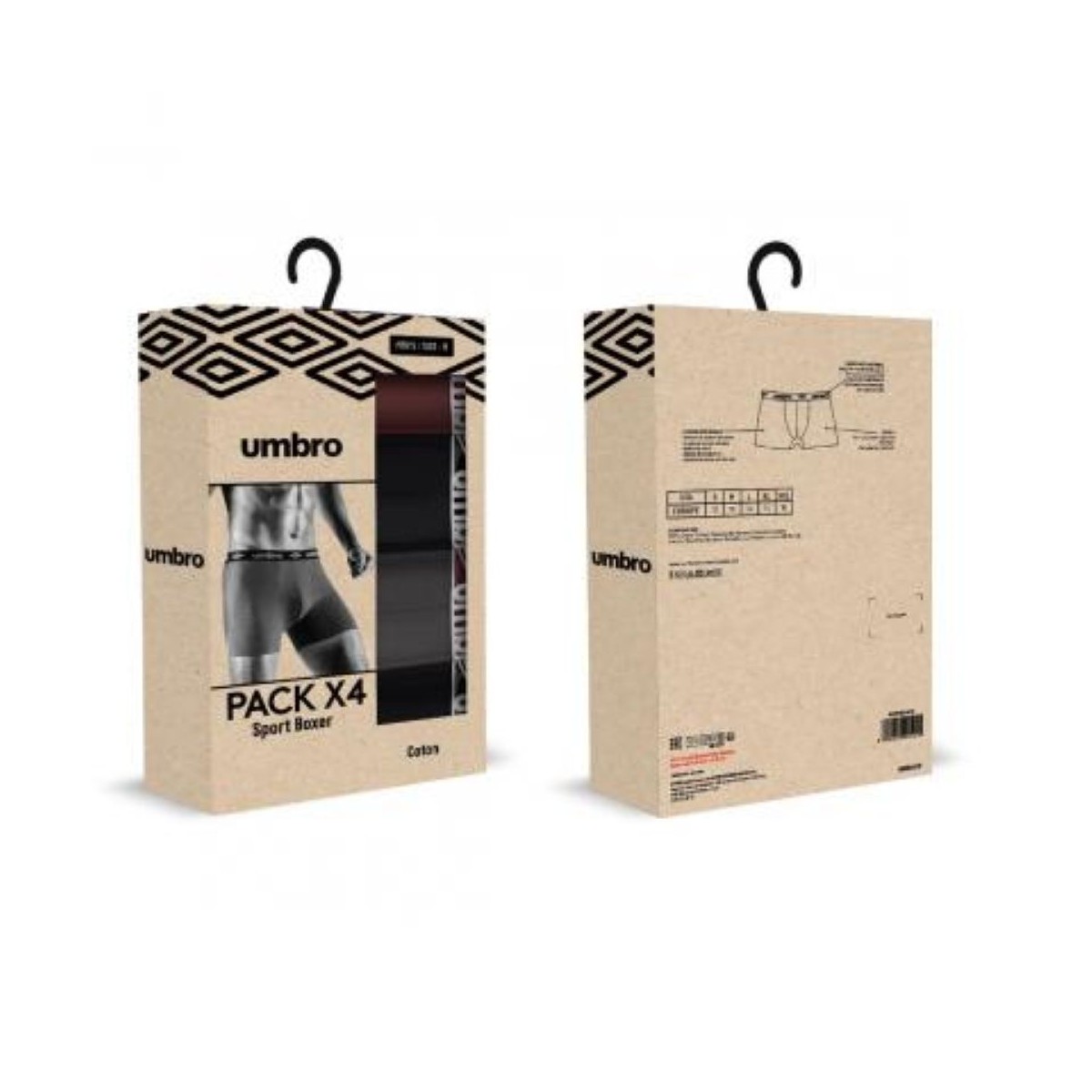 Lot de 4 boxers UMBRO 100% Coton - Matière noble