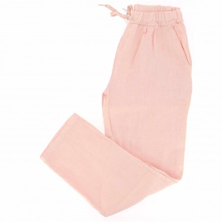 Pantalon 100% lin Végan femme rose - Matière noble