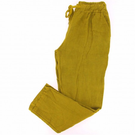 Pantalon 100% lin Végan femme vert olive - Matière noble