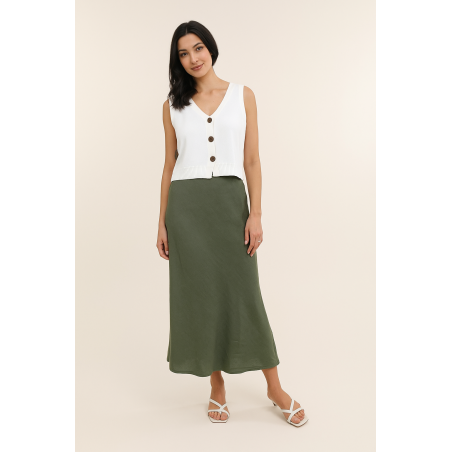 Jupe longue 100% lin kaki - Matière noble 34.90€